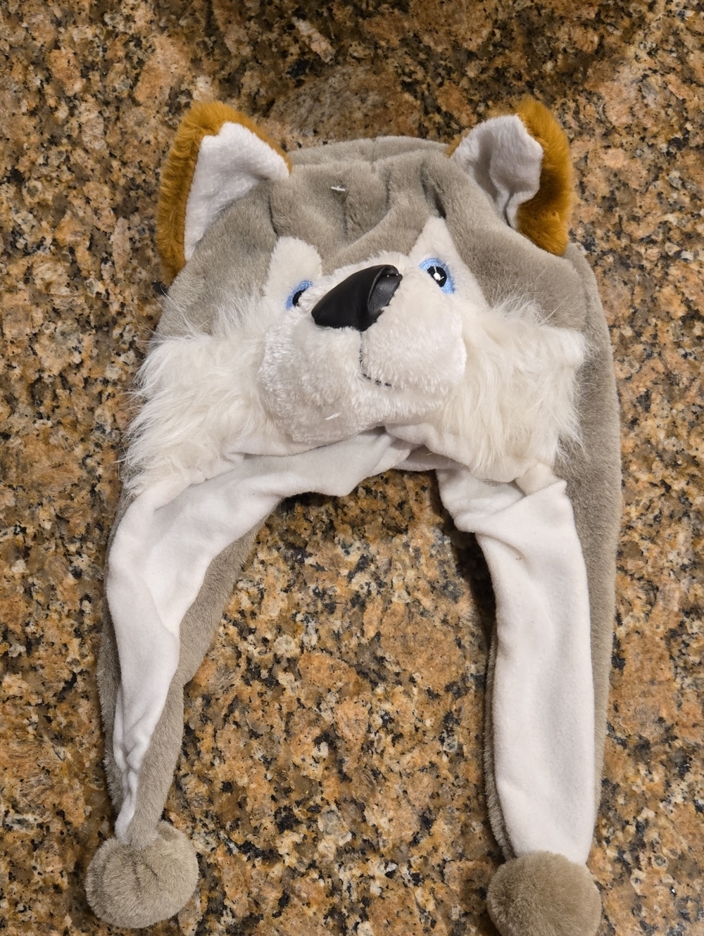 Rare Plush Wolf Earflap Hat - Gray & White